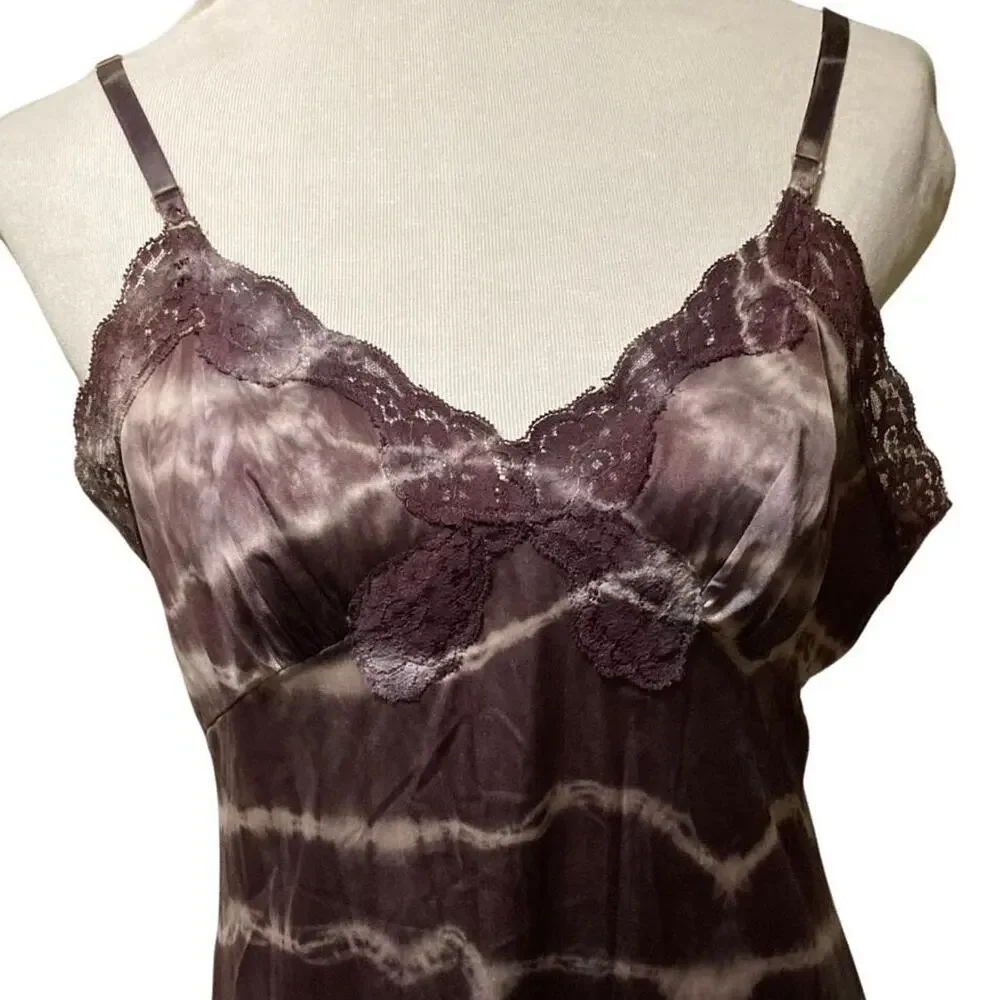 Vintage Tie Dye Lace Slip, Brown and Pink, Midi - Picture 3 of 4